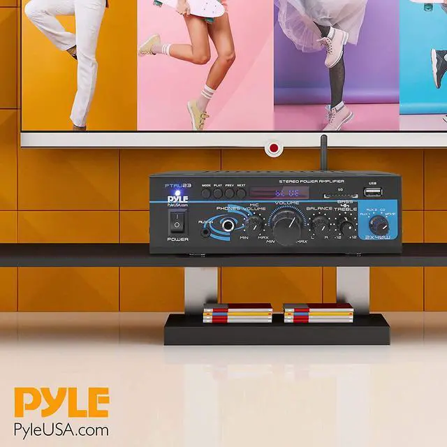 Alt view image 9 of 10 - Pyle PTAU23.5 2X40W Mini Power Amplifier System - Dual Channel Home Audio Sound Mixer, Stereo Receiver Box with USB, RCA, Headphone, AUX, MIC Input, LED, for PA, Home Entertainment and Studio Use
