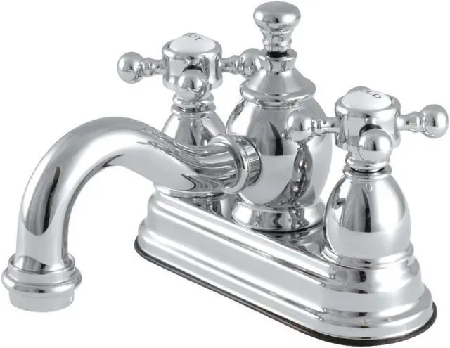 Alt view image 3 of 11 - Kingston Brass KS7101BX 4 in. Centerset Lavatory Faucet with Heritage Spout & Metal Cross Handle, Polished Chrome