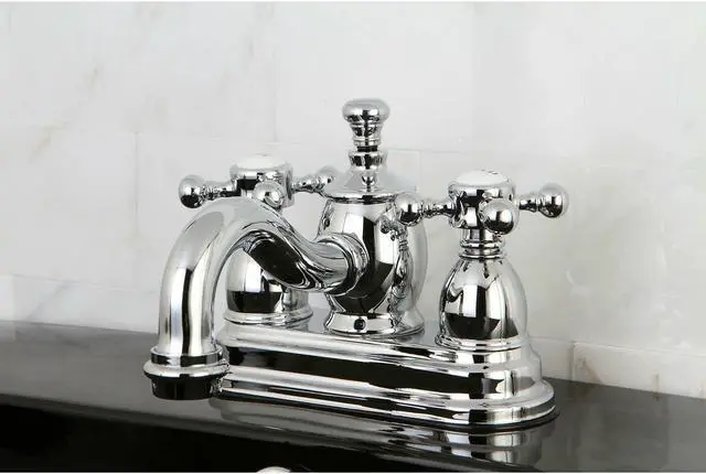 Alt view image 7 of 11 - Kingston Brass KS7101BX 4 in. Centerset Lavatory Faucet with Heritage Spout & Metal Cross Handle, Polished Chrome