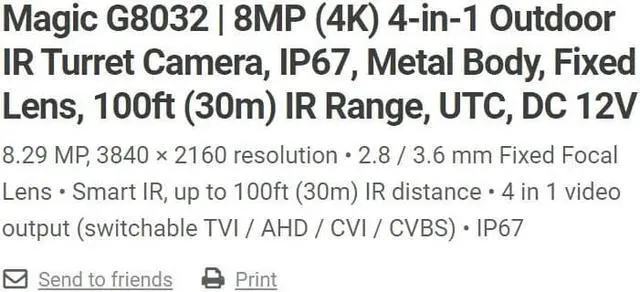 Alt view image 9 of 12 - Eyemax Magic series TIU G8032 8MP 4K UHD Outdoor IR Turret Camera, IP67, Metal Body 3.6mm 12V DC