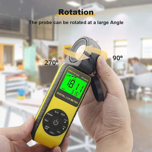 Alt view image 4 of 7 - Light Meter 881D Digital Illuminance Meter Ambient Temperature Measurer with Range up to 400,000 Lux Luxmeter,Rotatable Head for 270 Degrees,Display 3999 Data Hold,Back Light,Max/Min Hold,Data storag