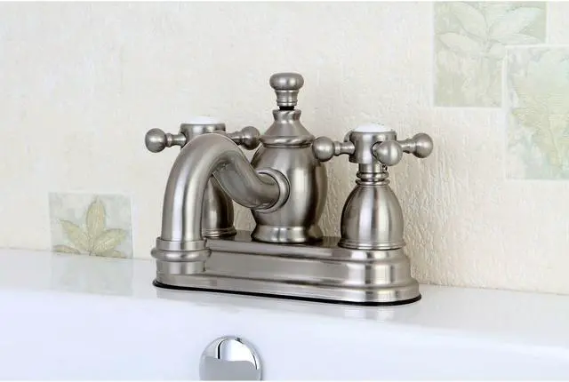 Alt view image 4 of 11 - Kingston Brass KS7101BX 4 in. Centerset Lavatory Faucet with Heritage Spout & Metal Cross Handle, Polished Chrome