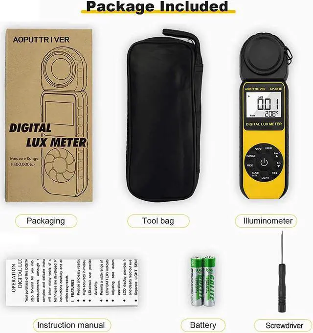 Alt view image 7 of 7 - Light Meter 881D Digital Illuminance Meter Ambient Temperature Measurer with Range up to 400,000 Lux Luxmeter,Rotatable Head for 270 Degrees,Display 3999 Data Hold,Back Light,Max/Min Hold,Data storag