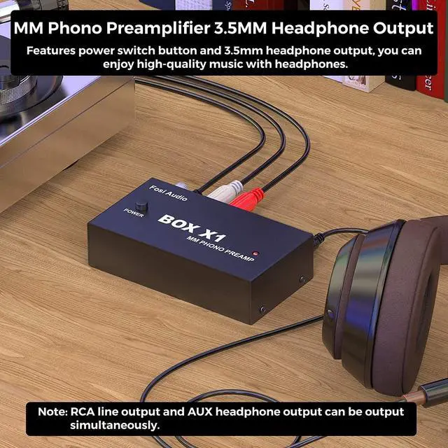 Alt view image 5 of 7 - Fosi Audio Box X1 Phono Preamp for MM Turntable Mini Stereo Audio Hi-Fi Phonograph/Record Player Preamplifier with 3.5MM Headphone and RCA Output with DC 12V Power Supply