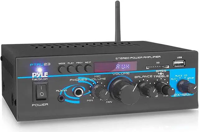 Alt view image 4 of 10 - Pyle PTAU23.5 2X40W Mini Power Amplifier System - Dual Channel Home Audio Sound Mixer, Stereo Receiver Box with USB, RCA, Headphone, AUX, MIC Input, LED, for PA, Home Entertainment and Studio Use