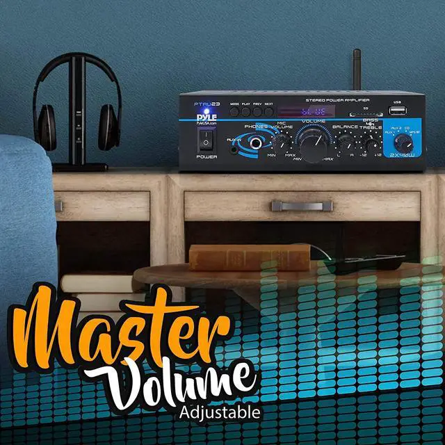 Alt view image 6 of 10 - Pyle PTAU23.5 2X40W Mini Power Amplifier System - Dual Channel Home Audio Sound Mixer, Stereo Receiver Box with USB, RCA, Headphone, AUX, MIC Input, LED, for PA, Home Entertainment and Studio Use