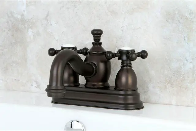 Alt view image 5 of 11 - Kingston Brass KS7101BX 4 in. Centerset Lavatory Faucet with Heritage Spout & Metal Cross Handle, Polished Chrome