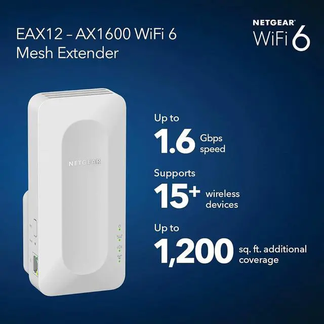 Alt view image 3 of 8 - NETGEAR WiFi 6 Mesh Range Extender (EAX12) - Add up to 1,200 sq. ft. and 15+ Devices with AX1600 Dual-Band Wireless Signal Booster & Repeater (up to 1.6Gbps Speed), WPA3 Security, Smart Roaming