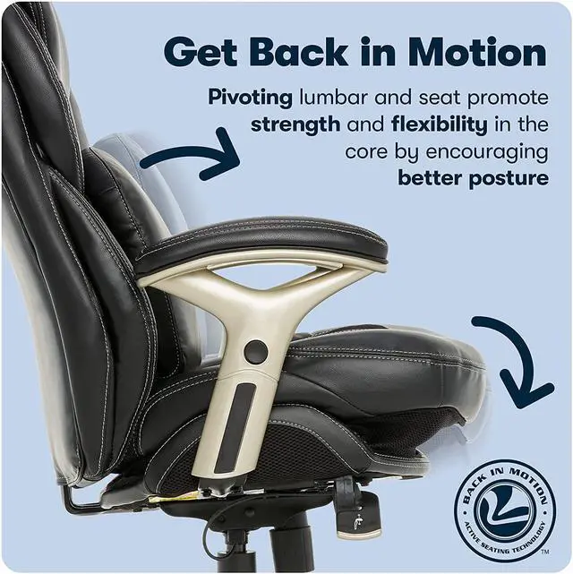 Alt view image 2 of 7 - New Serta Ergonomic Executive Office Motion Technology, Adjustable Mid Back Desk Chair With Lumbar Support, Black Bonded Leather