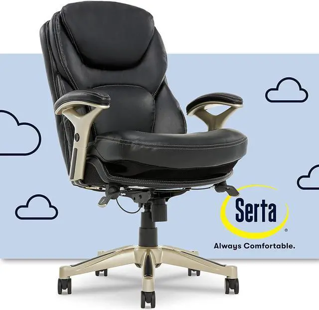 Main image of New Serta Ergonomic Executive Office Motion Technology, Adjustable Mid Back Desk Chair With Lumbar Support, Black Bonded Leather