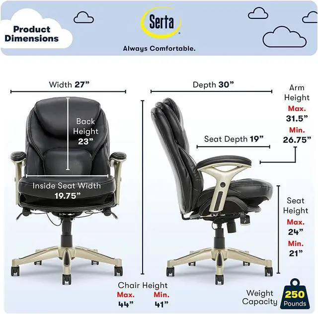 Alt view image 5 of 7 - New Serta Ergonomic Executive Office Motion Technology, Adjustable Mid Back Desk Chair With Lumbar Support, Black Bonded Leather