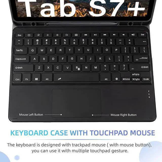 Alt view image 5 of 7 - New Backlit Keyboard Case With Touchpad Mouse Compatible With Samsung Tab S7+ 12.4, Case With Trackpad Keyboard For Samsung Galaxy Tab S7 Plus 12.4" 2020