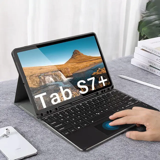 Alt view image 7 of 7 - New Backlit Keyboard Case With Touchpad Mouse Compatible With Samsung Tab S7+ 12.4, Case With Trackpad Keyboard For Samsung Galaxy Tab S7 Plus 12.4" 2020