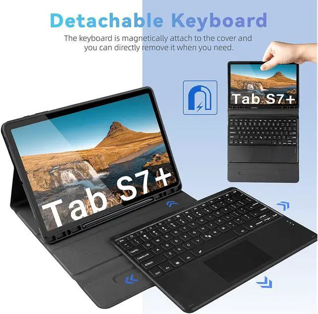 Alt view image 6 of 7 - New Backlit Keyboard Case With Touchpad Mouse Compatible With Samsung Tab S7+ 12.4, Case With Trackpad Keyboard For Samsung Galaxy Tab S7 Plus 12.4" 2020