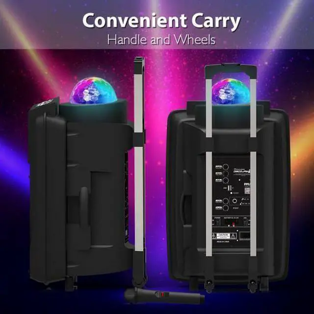 Alt view image 9 of 14 - Portable DJ Karaoke PA Speaker - Outdoor 700 Watt Stereo  12” Subwoofer Built-in LED Lights Wireless Bluetooth Rechargeable Battery Audio Recording Mode & MP3/USB/Micro SD/FM Radio - Pyle PSUFM1280B