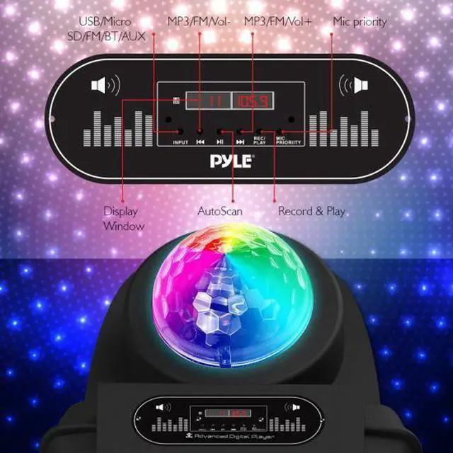 Alt view image 11 of 14 - Portable DJ Karaoke PA Speaker - Outdoor 700 Watt Stereo  12” Subwoofer Built-in LED Lights Wireless Bluetooth Rechargeable Battery Audio Recording Mode & MP3/USB/Micro SD/FM Radio - Pyle PSUFM1280B