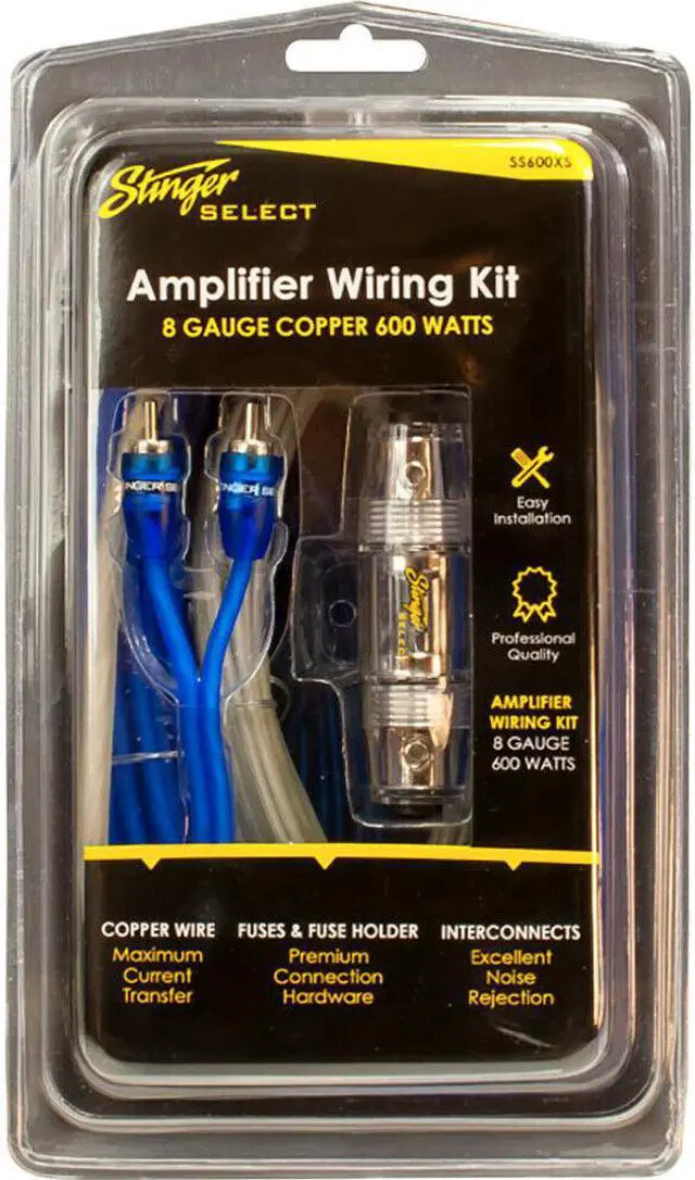 Alt view image 8 of 13 - Stinger SS600XS 8 gal Copper 600 watts Amp Kit with Blue Twisted RCA Wire