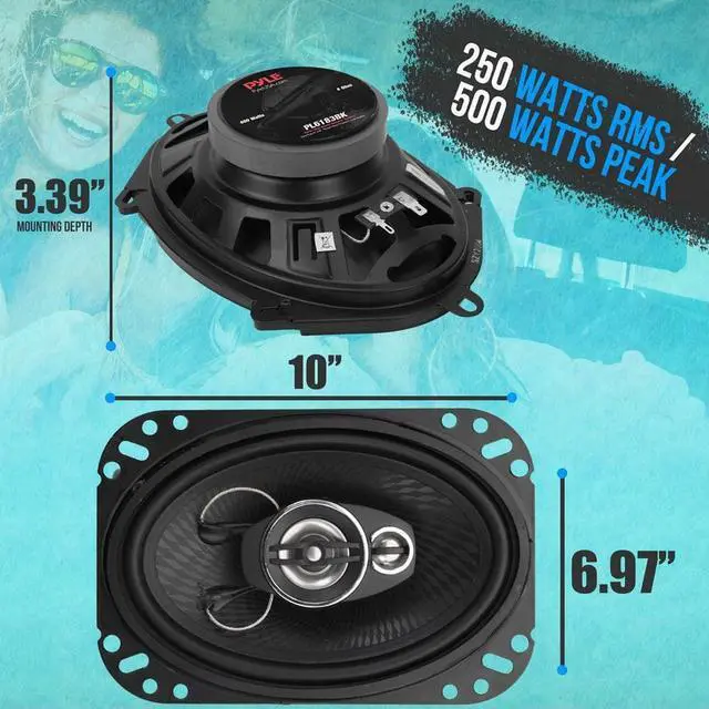 Alt view image 17 of 17 - 4-Way Universal Car Stereo Speakers - 500W 6x9 Quadraxial Loud Pro Audio Car Speaker Universal OEM Quick Replacement Component Speaker Vehicle Door/Side Panel Mount Compatible - Pyle