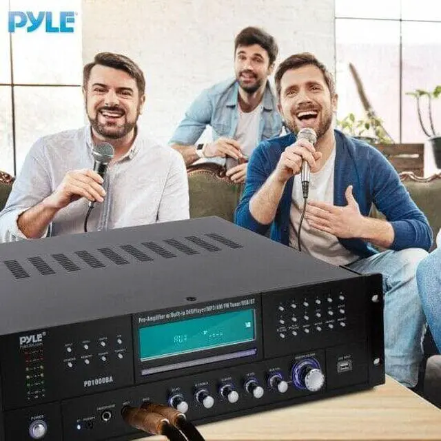 Alt view image 14 of 14 - 4-Channel Wireless Bluetooth Power Amplifier - 1000W Stereo Speaker Home Audio Receiver w/FM Radio, USB, Headphone, 2 Microphone w/Echo, Front Loading CD DVD Player, LED, Rack Mount - Pyle PD1000BA