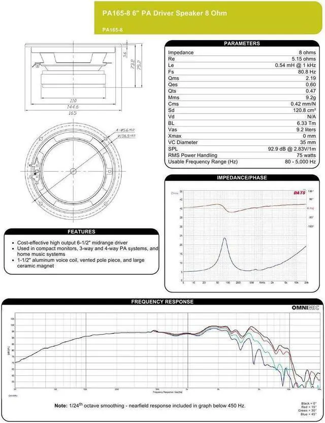 Alt view image 4 of 4 - Dayton Audio - PA165-8 - 6" PA Driver Speaker 150 Watts 8 ohms