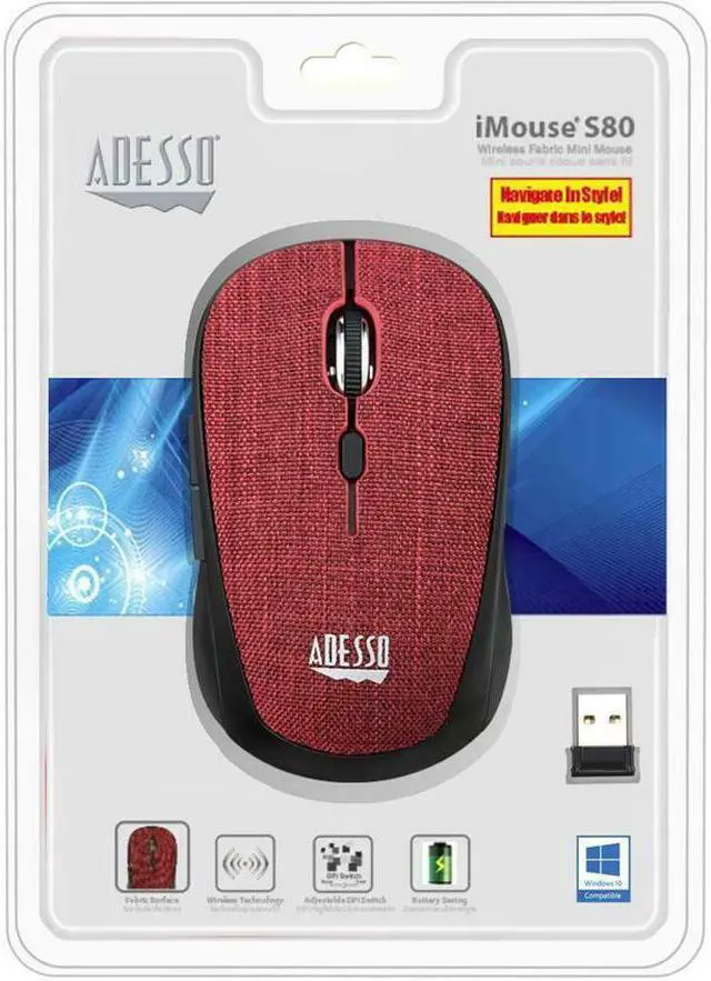 Alt view image 5 of 7 - Adesso iMouse S80R Wireless Fabric Optical Mini Mouse Red IMOUSES80R