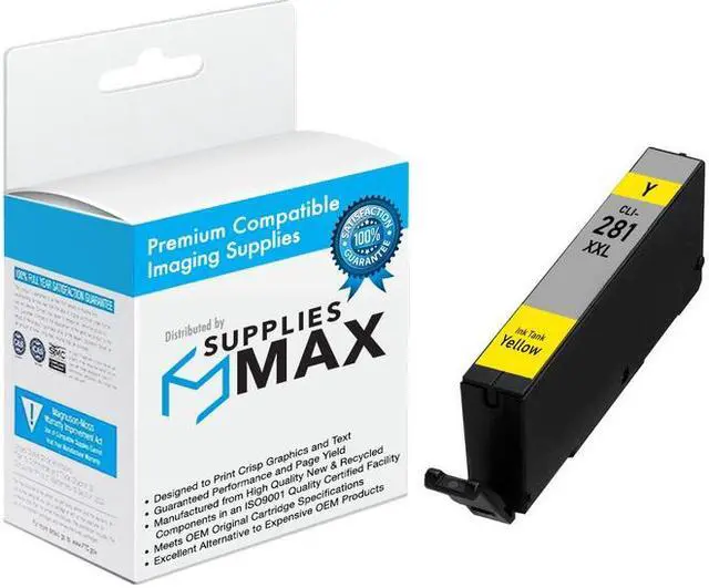 Main image of SuppliesMAX Compatible Replacement for Canon PIXMA TR-7520/TR-8520/TR-8620/TS-6120/TS-8120/TS-9120/TS-9520/TS-9521 Yellow Super High Yield Inkjet (11.7ML) (CLI-281XXLY) (1982C001)