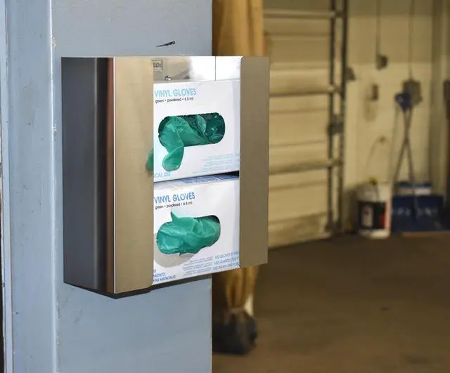 Main image of Omnimed Magnetic Double Glove & Tissue Dispenser Holder - Holds Boxes of Gloves, Towels, Wipes, Tissues - Mount onto a Tool Box or in Garages, Workshops and Kitchens