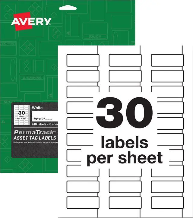 Main image of Avery PermaTrack Durable White Asset Tag Labels, 3/4" x 2", 240 Asset Tags (61526)
