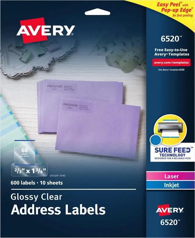 Alt view image 3 of 11 - Avery Easy Peel Labels 2/3" x 1-3/4", 600 Glossy Clear Labels (6520)