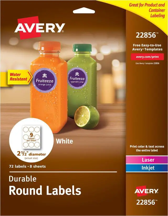 Alt view image 4 of 17 - Avery Printable Waterproof Round Labels with Sure Feed, 2.5" Diameter, White, 72 Customizable Labels (22856)