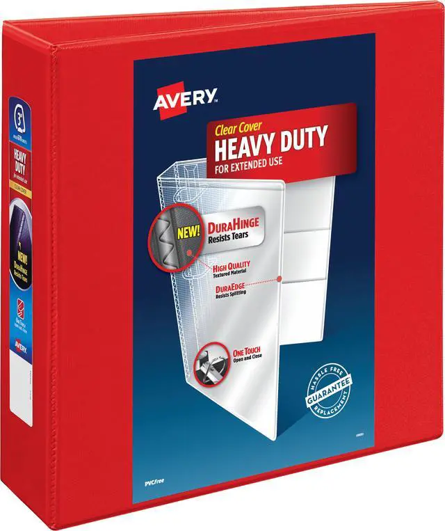 Alt view image 9 of 20 - Avery Heavy-Duty View Binder w/Locking 1-Touch EZD Rings 3" Cap Red 79325