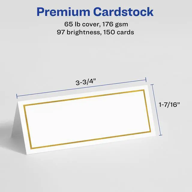 Alt view image 5 of 15 - Avery Place Cards With Gold Border 1-7/16" x 3-3/4", 65 lbs. 150 Cards
