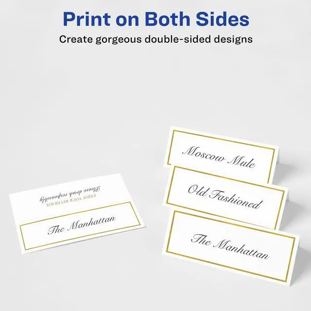Alt view image 7 of 15 - Avery Place Cards With Gold Border 1-7/16" x 3-3/4", 65 lbs. 150 Cards
