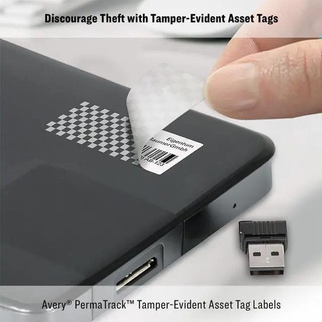 Alt view image 5 of 15 - Avery PermaTrack Tamper-Evident Asset Tag Labels, 3/4" x 2", 240 Asset Tags (60530)