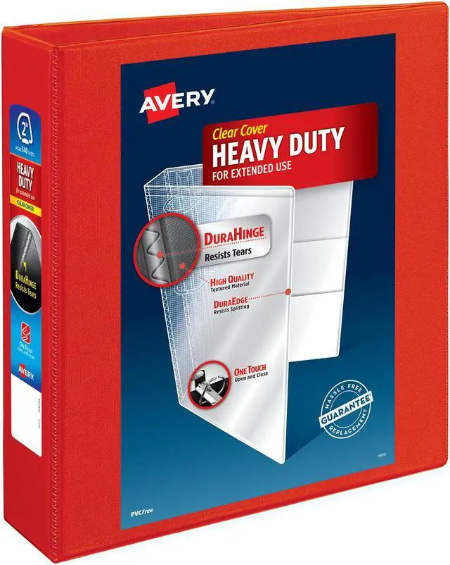 Alt view image 9 of 20 - Avery Heavy-Duty View Binder w/Locking 1-Touch EZD Rings 2" Cap Red 79225