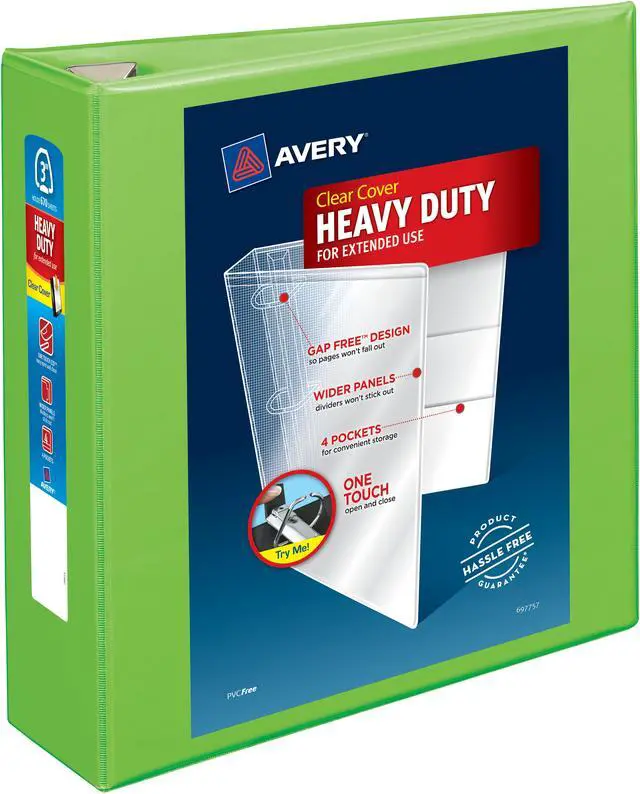 Alt view image 7 of 20 - Avery Heavy-Duty View Binder w/Locking EZD Rings 3" Cap Chartreuse 79779