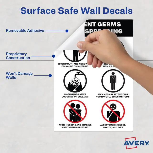 Alt view image 5 of 15 - Avery "Prevent Germs from Spreading" Decals, 7" x 10" (83174)