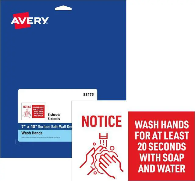 Main image of Avery "Wash Hands for at Least 20 Seconds" Decals, 7" x 10" (83175)