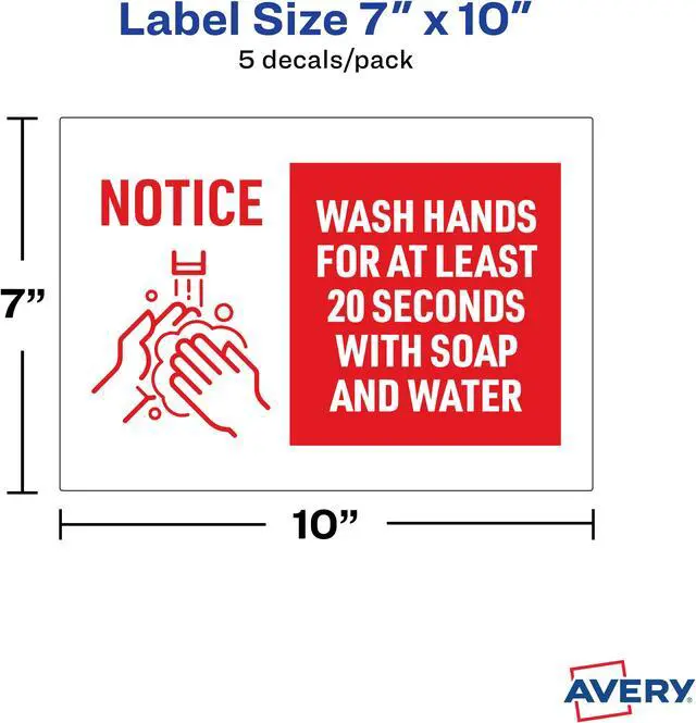 Alt view image 3 of 15 - Avery "Wash Hands for at Least 20 Seconds" Decals, 7" x 10" (83175)