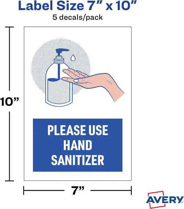Alt view image 3 of 15 - Avery "Please Use Hand Sanitizer" Decals, 7" x 10" (83179)