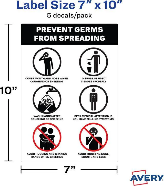 Alt view image 4 of 15 - Avery "Prevent Germs from Spreading" Decals, 7" x 10" (83174)