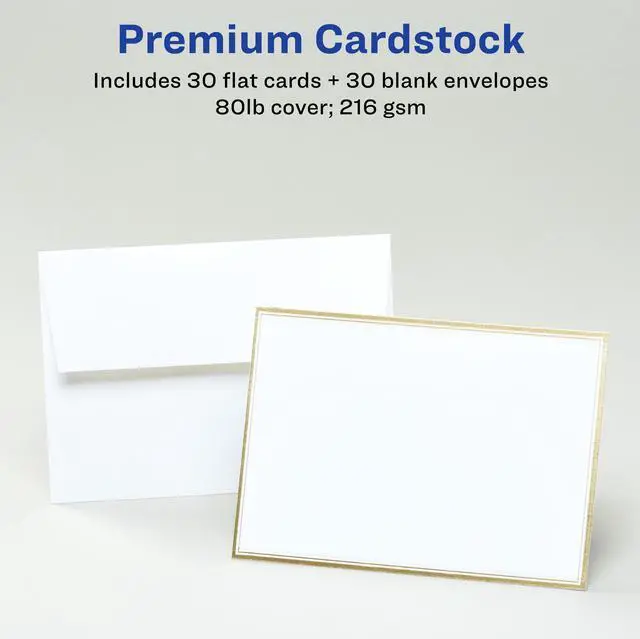 Alt view image 3 of 15 - Avery Matte White Invitation Cards with Metallic Gold Borders, 5" x 7", 30 Blank Greeting Cards (3325)