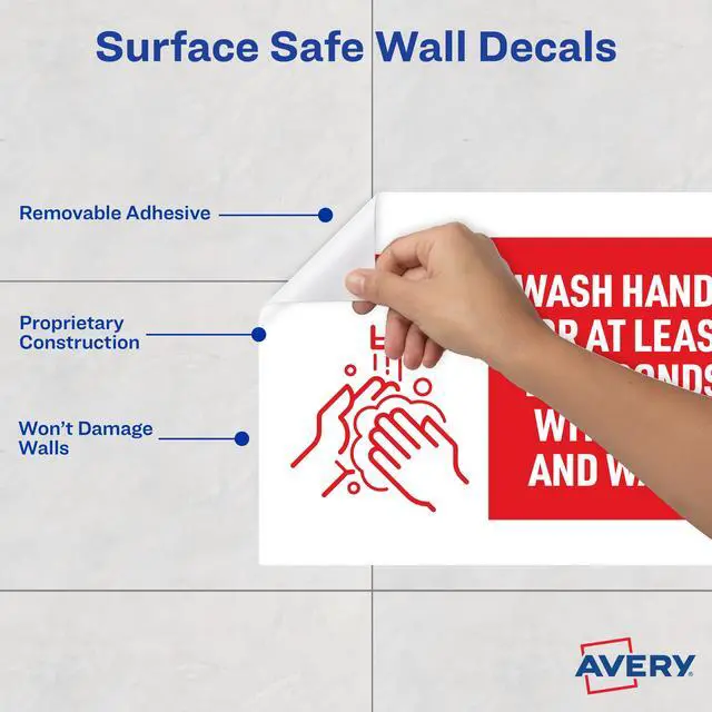Alt view image 4 of 15 - Avery "Wash Hands for at Least 20 Seconds" Decals, 7" x 10" (83175)