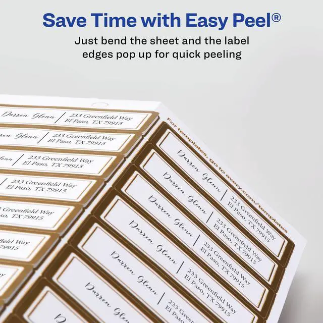 Alt view image 3 of 14 - Avery Matte White Address Labels with Metallic Gold Borders, 1" x 2-5/8", 300 Blank Address Labels (6540)