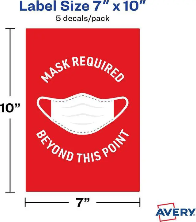 Alt view image 4 of 15 - Avery "Mask Required Beyond This Point" Decals, 7" x 10" (83177)