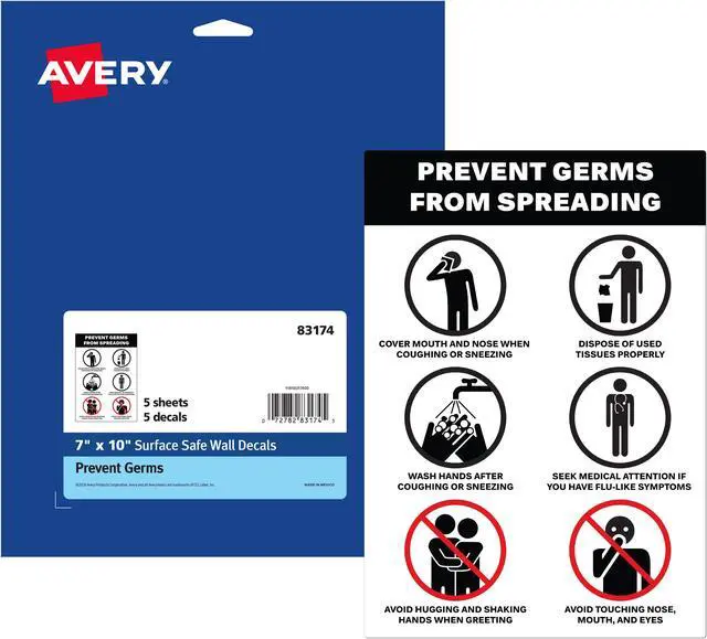 Main image of Avery "Prevent Germs from Spreading" Decals, 7" x 10" (83174)