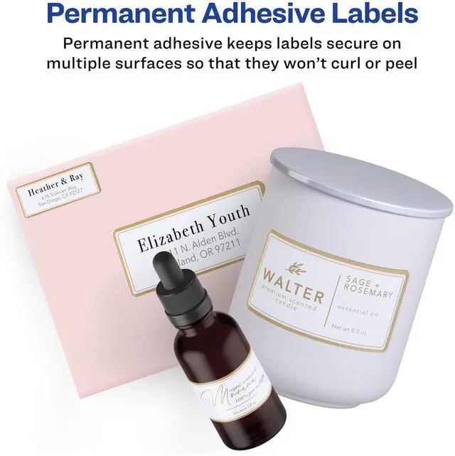 Alt view image 3 of 14 - Avery Matte White Shipping Labels with Metallic Gold Borders, 2" x 4", 100 Blank Shipping Labels (6541)