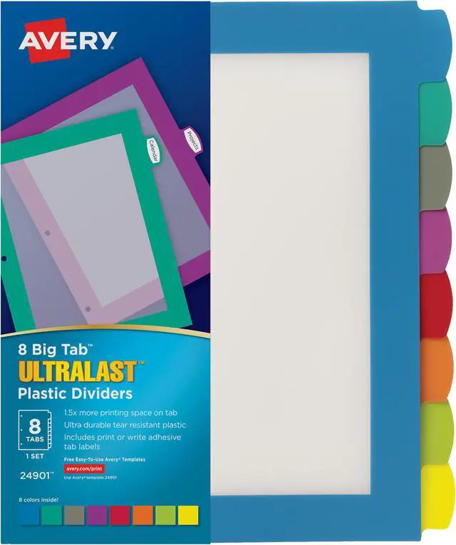Alt view image 2 of 14 - Avery Ultralast Big Tab Plastic Dividers, 8-Tab Set, Multicolor (24901)