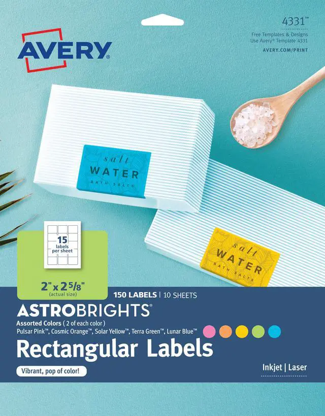 Alt view image 4 of 20 - Avery Label,2x2 5/8",150/Pk,Ast 4331