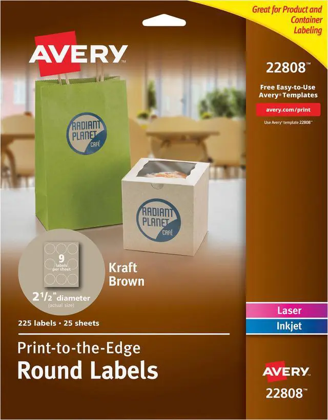 Alt view image 7 of 20 - Avery Round Print-to-the-Edge Labels 2 1/2" dia Brown Kraft 225/PK 22808